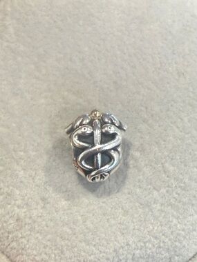 Pandora Sterling Silver and 14K gold Caduceus Medical Charm Bead